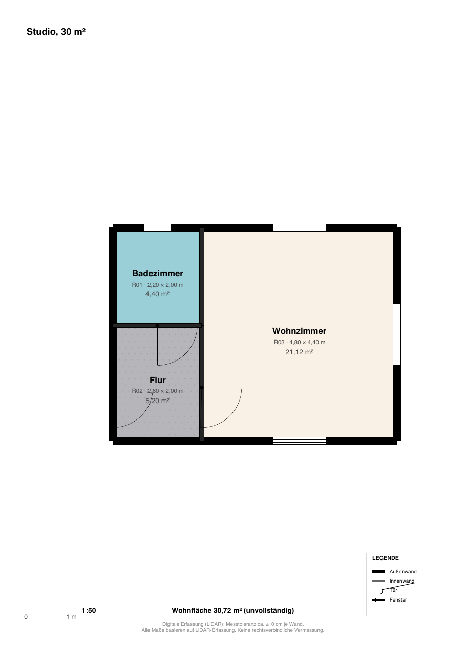 Studio · 30 m² – Nachher: Exposé-PDF aus dem Editor